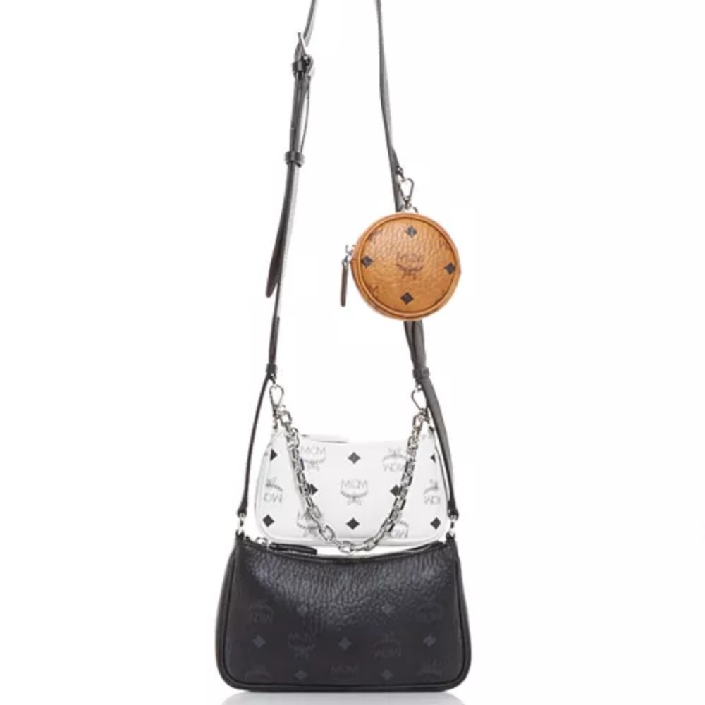 MCM Black and White Crossbody Bag with Tan Pouch